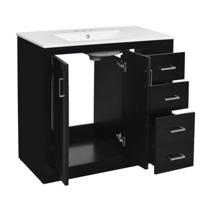 English Elm 36'' Bathroom Vanity with Ceramic Sink Combo Solid Wood Frame Soft-Closing Drawers Ample Storage Elegance Black N710P243327B