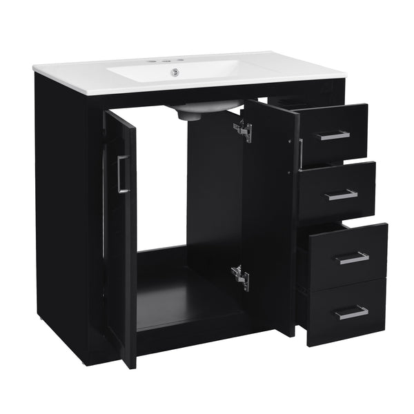 English Elm 36'' Bathroom Vanity with Ceramic Sink Combo Solid Wood Frame Soft-Closing Drawers Ample Storage Elegance Black N710P243327B