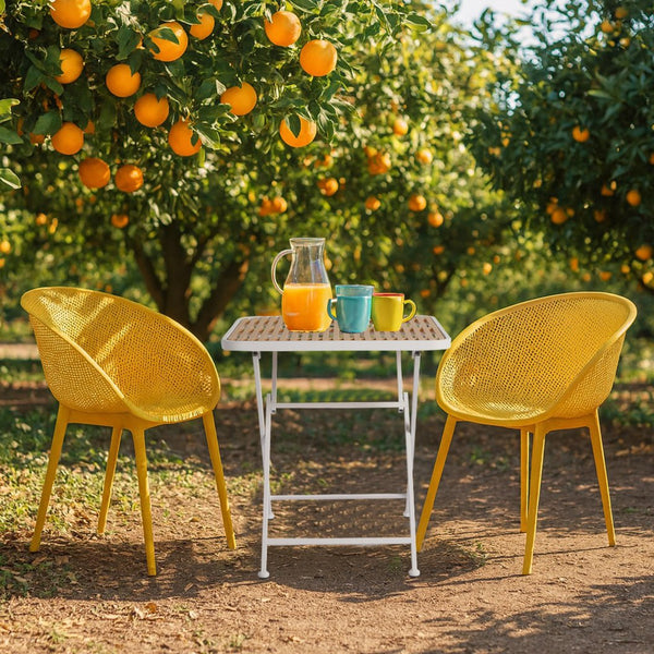 English Elm 2-Pack Modern Lounge Chairs with 55" Long Table – All-Weather PP & Metal, UV-Resistant, Ergonomic Comfort Earthy Yellow,khaki,White W3450S00014