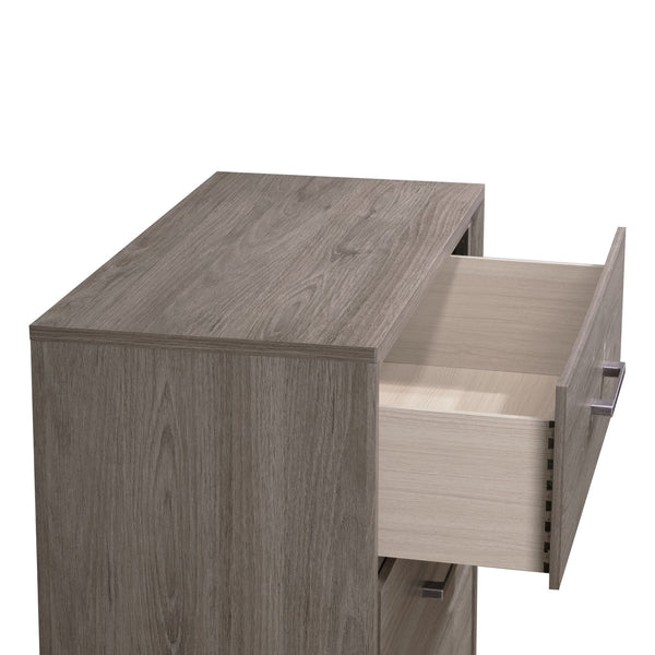 English Elm 1pc Contemporary 2-Drawer Nightstand with Metallic Accents, Warm Wood Finish, Modern Storage Appeal Brown,Gray 26 L x 18.5 W x 27 H B2741P353147