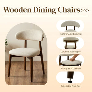 English Elm Wooden Upholstered Dining Chairs Set of 2 Linen Fabric Curved Back Farmhouse Style Beige W3204P456998