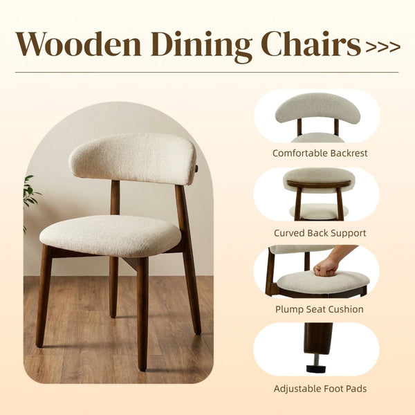 English Elm Wooden Upholstered Dining Chairs Set of 2 Linen Fabric Curved Back Farmhouse Style Beige W3204P456998
