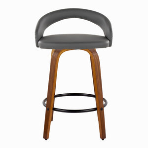 English Elm Fixed-height Swivel Counterstools Mahogany Wood Chrome Footrest Velvet Seat Set of 2 Grey B202S01775