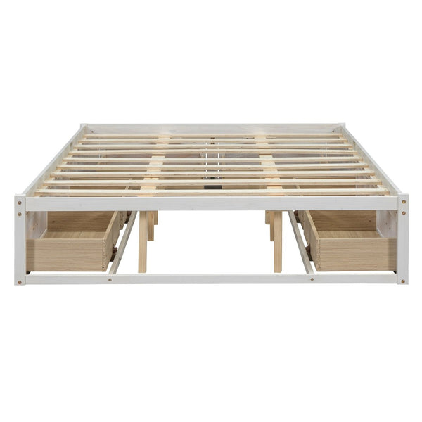 English Elm Queen Platform Bed with Six Storage Drawers Low Profile Frame for Modern Bedrooms Antique White N708P263022K-1