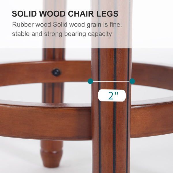 English Elm Seat 26" Cow-Top Leather Wooden Bar Stool with 360° Swivel, Contoured Back, Solid Wood Frame W2195P206486