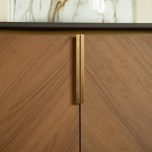 English Elm 60" ARAI Oak Vanity Cabinet with Black & White Sintered Stone Top, Plywood, Soft-Close Drawers W2615P279359