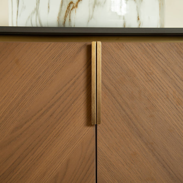 English Elm 60" ARAI Oak Vanity Cabinet with Black & White Sintered Stone Top, Plywood, Soft-Close Drawers W2615P279359
