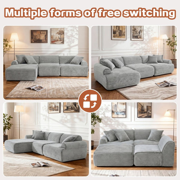 English Elm 105'' Modular Sectional with Woven Upholstery Washable Covers for Living Room W3565S00016