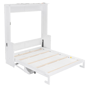 English Elm Queen Murphy Bed with Desk, Built-In LED Lights, USB Charging Ports & Space-Saving Modern Design White N7500004014K