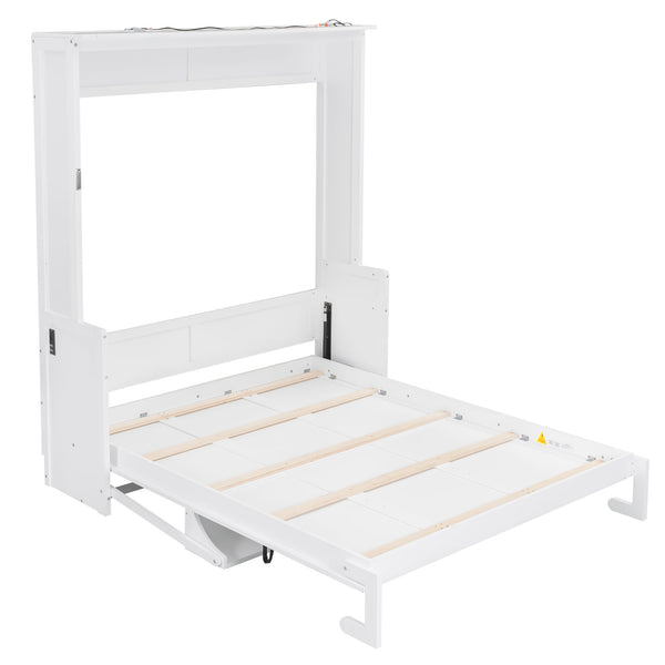 English Elm Queen Murphy Bed with Desk, Built-In LED Lights, USB Charging Ports & Space-Saving Modern Design White N7500004014K