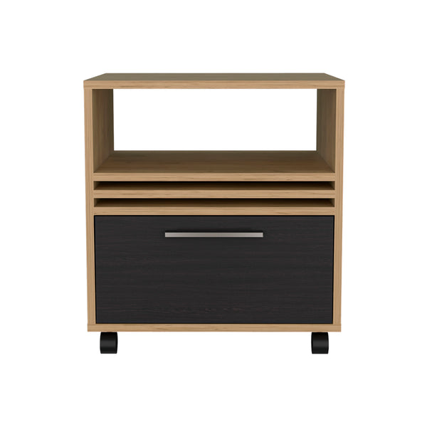 English Elm Vance 20" High One Drawer Nightstand on Casters with Open Shelf, Modern Compact Natural Oak Finish B070P254778