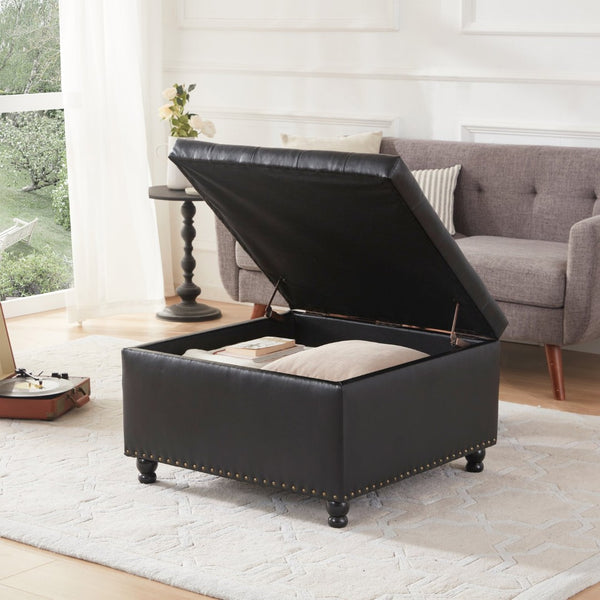 English Elm Large Tufted Square Ottoman with Hidden Storage Solid Wood Frame Living Room Seat T2694P193508