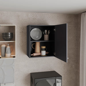 English Elm Wall Engineered Wood Cabinet with Single Door and Two Shelves for Kitchen Storage, Modern Durable Design Black 25.59 L x 21.26 W x 4.33 H B097P250866