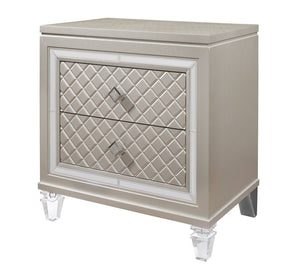 English Elm CROSS Glam Champagne Nightstand with Acrylic Legs, Jewel Hardware, Mirrored Accents & Spacious Drawers B201P215897