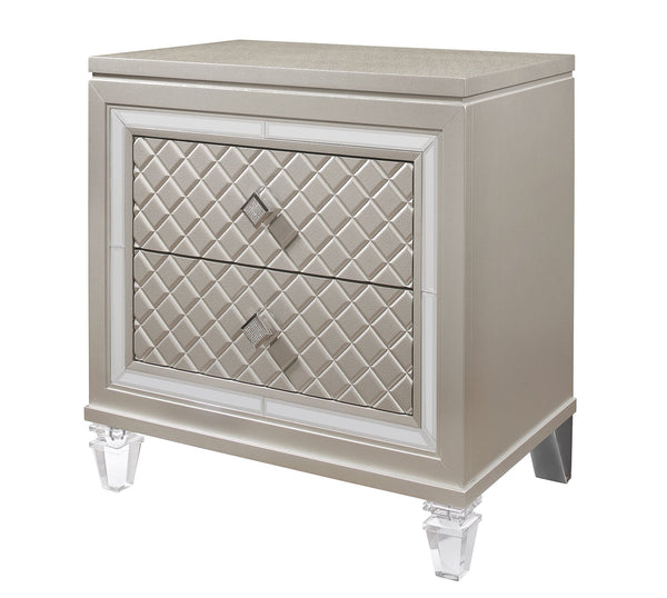 English Elm CROSS Glam Champagne Nightstand with Acrylic Legs, Jewel Hardware, Mirrored Accents & Spacious Drawers B201P215897