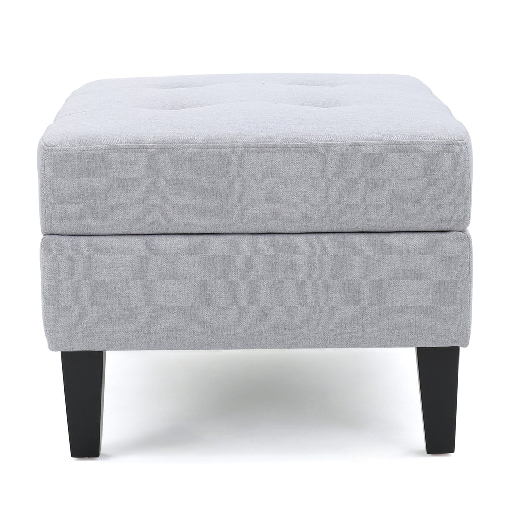 English Elm Christopher Knight Home® - STORAGE ottoman with tufted waffle stitch, birch wood legs, ample hidden storage and contemporary style LIGHT GREY 57608.00LGY