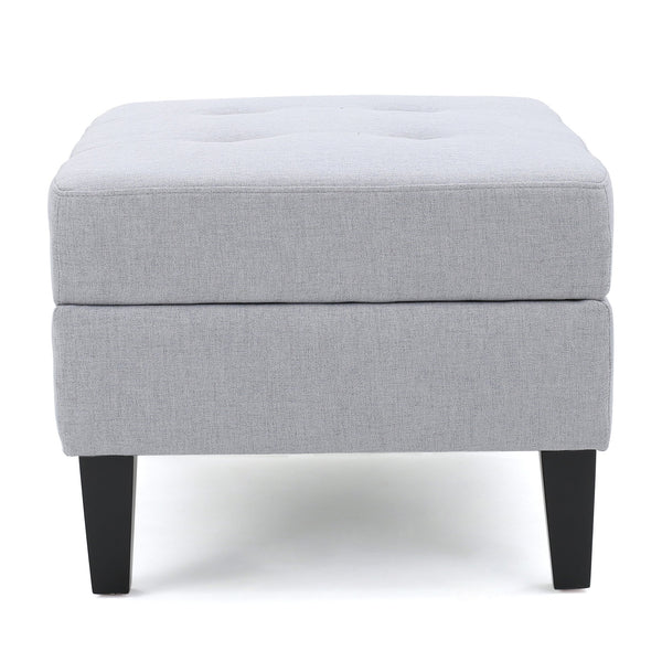 English Elm Christopher Knight Home® - STORAGE ottoman with tufted waffle stitch, birch wood legs, ample hidden storage and contemporary style LIGHT GREY 57608.00LGY