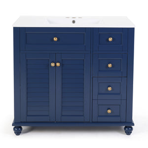 English Elm 36" Modern Grey Bathroom Vanity with Ceramic Sink, Solid Wood Frame, Soft-Close Drawers, Organizer Storage Blue W2896P344087