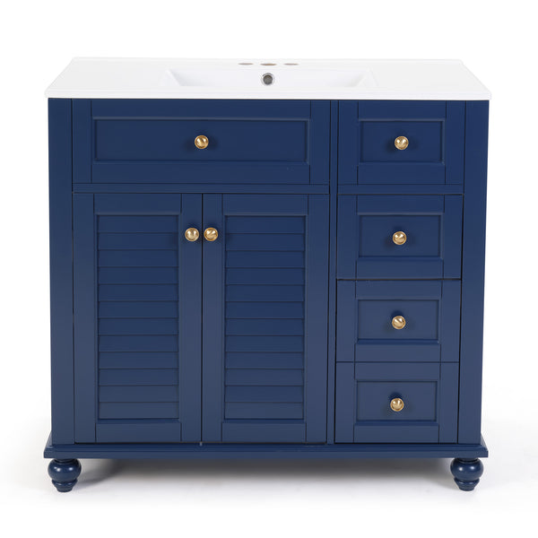 English Elm 36" Modern Grey Bathroom Vanity with Ceramic Sink, Solid Wood Frame, Soft-Close Drawers, Organizer Storage Blue W2896P344087