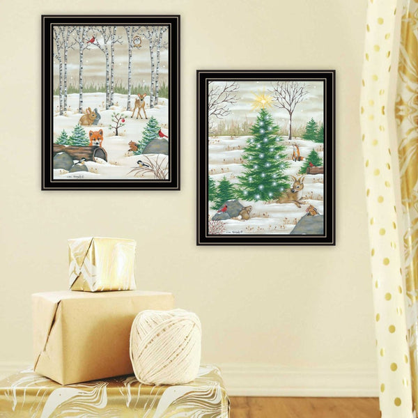 English Elm Trendy Decor 4u Woodland Critters Holiday Two Piece Framed Art Set for Home Walls B067P255237