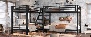 English Elm Twin L-shaped Steel Bunk Bed with Built-in Shelving and Full Guardrails Matte Black W1580S00439