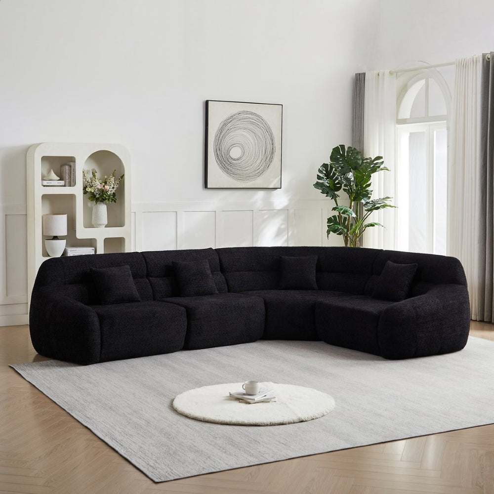 English Elm [video]123.2 Inch Chenille Modular Sectional Sofa Four Seat Cloud Cushion Living Room Black W3505S00061