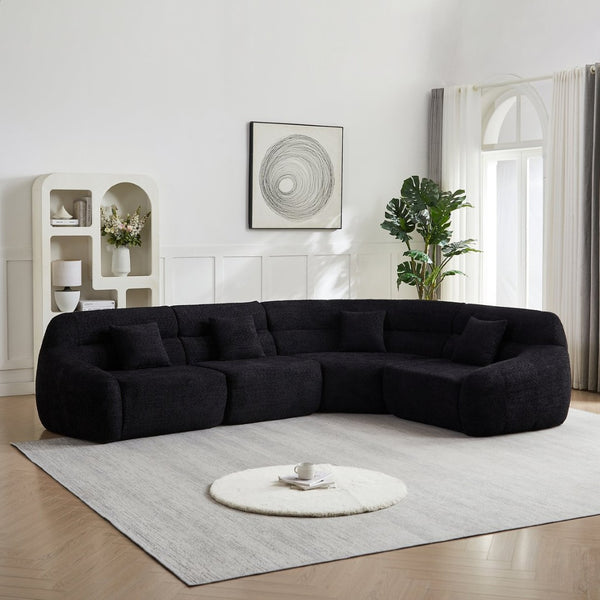 English Elm [video]123.2 Inch Chenille Modular Sectional Sofa Four Seat Cloud Cushion Living Room Black W3505S00061