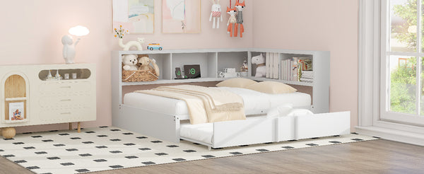 English Elm Metal Full Size Daybed with Trundle, Built-In Storage Cabinets & USB Ports for Small Rooms White DL001523AAK