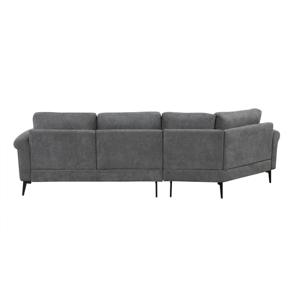 English Elm 111" Upholstered 3-Seater Sofa with Curved Ergonomic Arms, Metal Legs & Removable Patterned Pillows Dark Gray N719S001800R