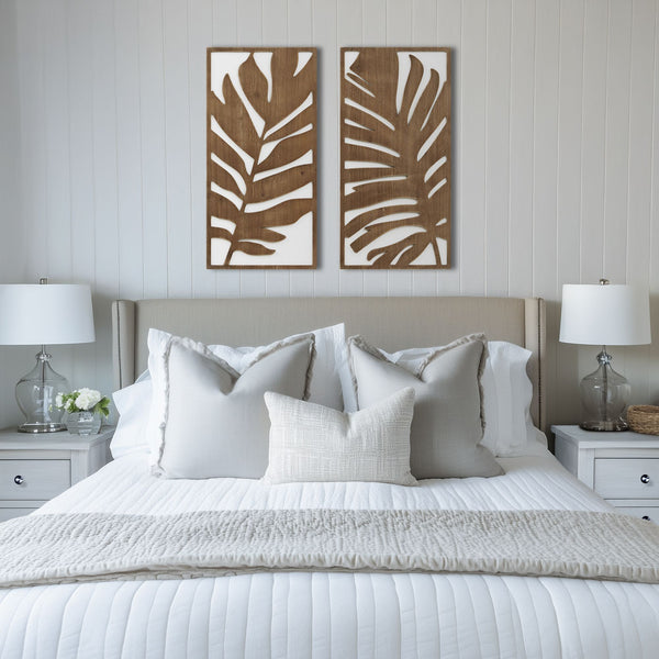 JLA Home Madison Park - Two-tone Birch Botanical Wall Panels Set — Sculptural Leaf Relief on White for Modern Coastal & Scandinavian Rooms Monstera MP95B-0361
