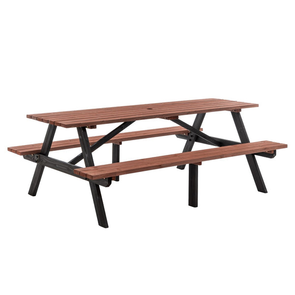 English Elm 75" Solid Fir Outdoor Picnic Table Set with Benches Two-tone Finish Heavy Duty Patio W1422P385498