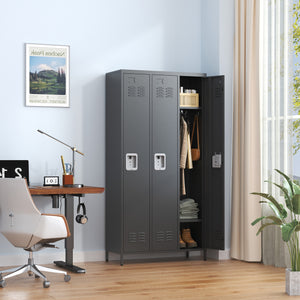 English Elm 3 Door 72"H Metal Lockers - Triple Compartment Steel Cabinet with Individual Locks, Durable Black T2398P285652