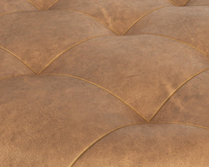 Sunpan Nilda Ottoman - Luxurious Italian Round Leather Seat with Tufted Top & Solid Wood Base - Camel Color