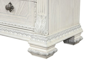 English Elm Ornate Silver Molding Nightstand with Usb Charging Dovetail Drawers Bedroom Storage White B2741P431064