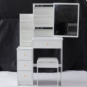 English Elm 29.2" Elegant Space-Saving Vanity Set With Cushioned Stool, Sliding Mirror & High-Capacity Storage W936P226029