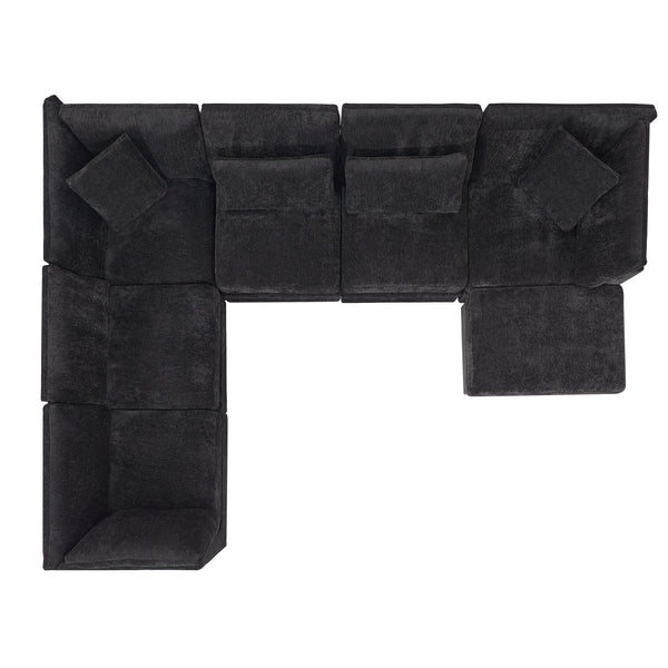 English Elm Christopher Knight Home® - 7-Piece Reversible Modular Corner Sectional In Chic Black Fabric - Versatile Seating For Modern Homes N771P345839_N771P345840_N771P345841_N771P345842H