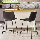 Upholstered Counter Stool with Metal X Base - Set of 2 Black XUMD7DBL Walker Edison