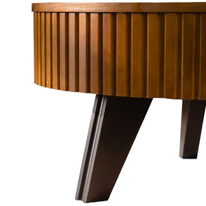 English Elm 31.5" Round Mid-century Coffee Table with Lower Shelf Solid Wood Legs and Mdf Top Natural W757P370290