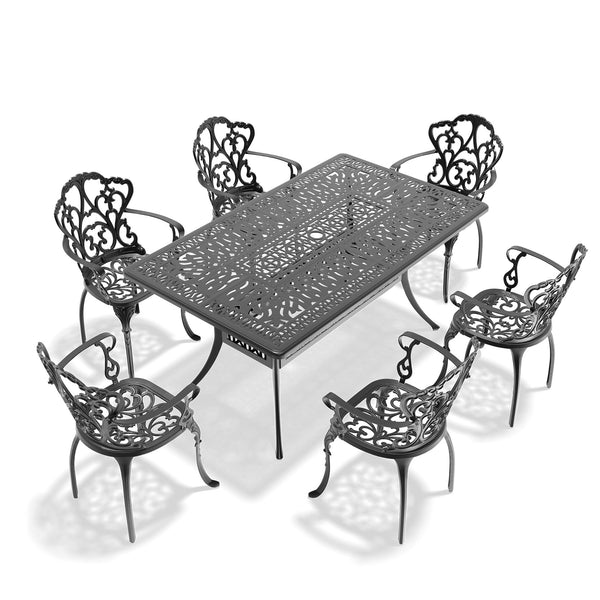 English Elm 7-Piece Cast Aluminum Patio Dining Set With Off-White Cushions For Comfort & Style Outdoors W1710S00090