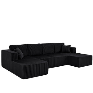 English Elm U-shaped Modular Corduroy Sectional Sofa Sleeper Spacious Living Room Lounge Couch Black W487S00426