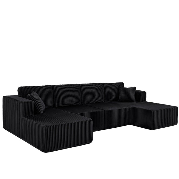 English Elm U-shaped Modular Corduroy Sectional Sofa Sleeper Spacious Living Room Lounge Couch Black W487S00426