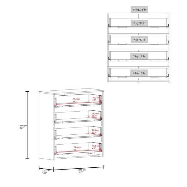 English Elm Drawer Four-Drawer Dresser 35"H in White & Light Oak — Compact, Stylish Storage with Superior Top Finish B097132891