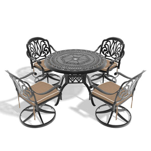English Elm 5-Piece All-Weather Cast Aluminum Dining Set With Swivel Chairs & Round Table - Durable & Stylish! W1710S00269