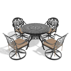 English Elm 5-Piece All-Weather Cast Aluminum Dining Set With Swivel Chairs & Cushions For Ultimate Comfort P2 W1710S00435-GIGA