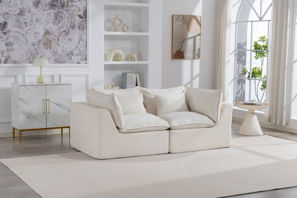 English Elm 74.8" Oversized Modular Cloud Sofa Deep Seat Cotton Linen Upholstered Living Room Couch Ancient White W2530P458026