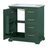 English Elm 30" Bathroom Vanity With Sink, One Package, Green Bathroom Cabinet With Drawers, Solid Frame and Mdf Board