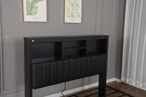 English Elm Queen Storage Bed Frame with Led Lighting Charging Station and Four Under Drawers W1670S00030