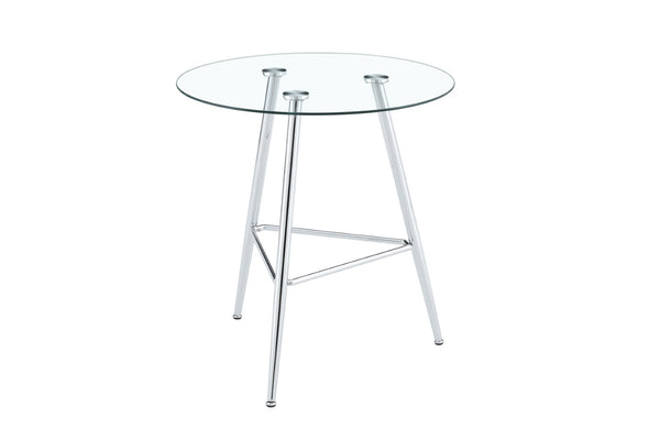 English Elm 36 Inch Round Glass Top Bar Table Chrome Tripod Base Modern Bistro Pub Style W3493P452043