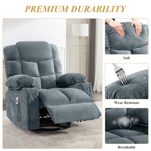 English Elm Oversized Swivel Recliner with Massage Heating Linen Upholstery and Usb Port W1521P411667