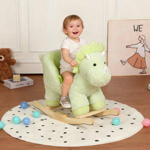 English Elm Kids Plush Dinosaur Rocking Toy with Safety Belt Lullaby Sounds and Hand Puppets W3723P374145